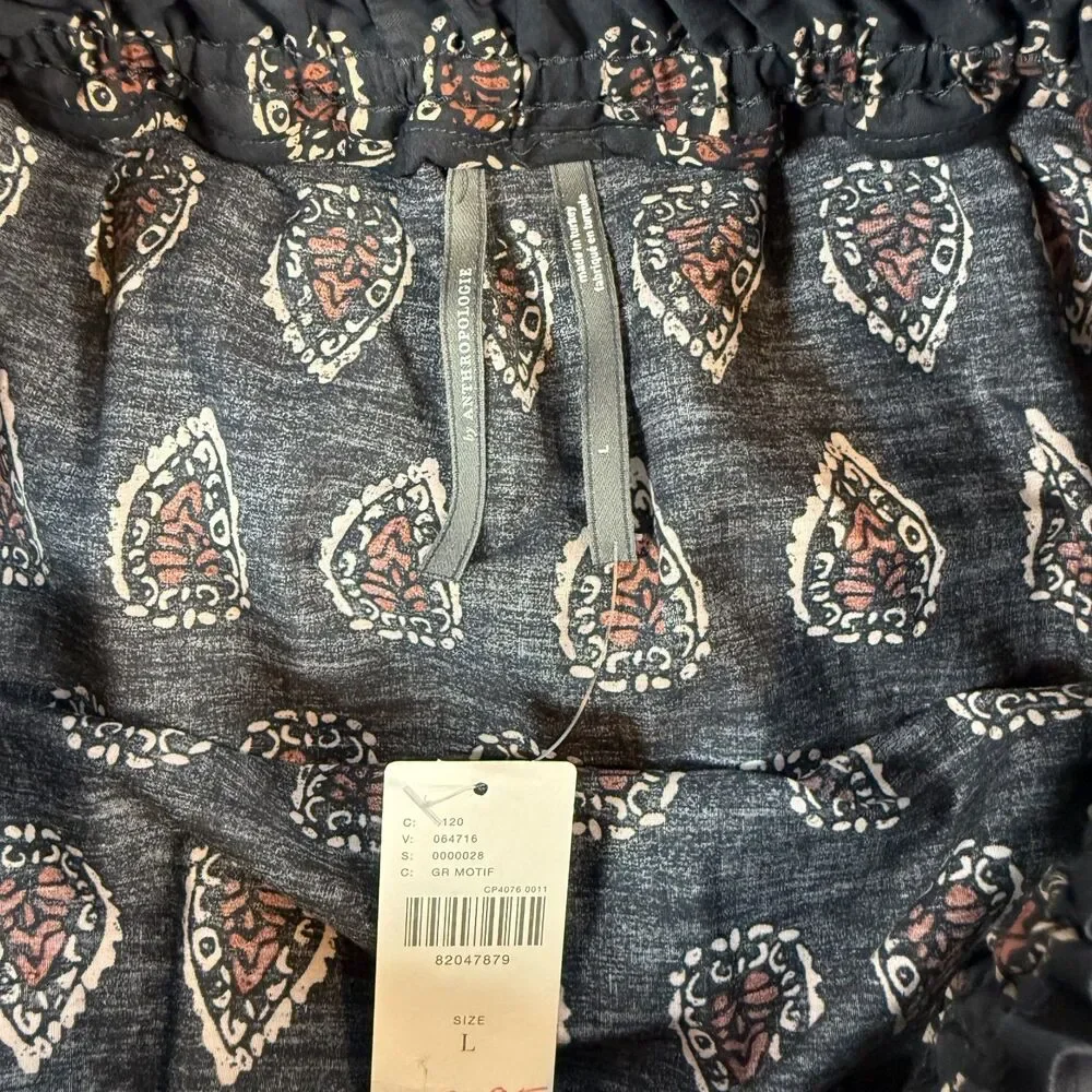 NWT Anthropologie The Somerset Mini Skirt Smocked Block Print Black Tan L Large - Picture 4 of 6